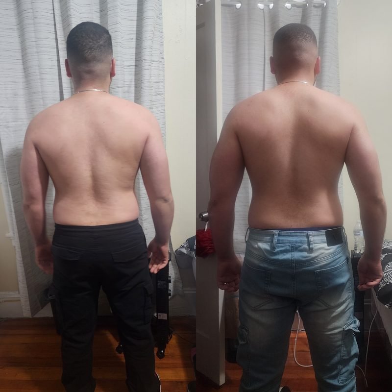 Antes y después de espalda de Iván, alumno de FSC+30, con más hombros y espalda
