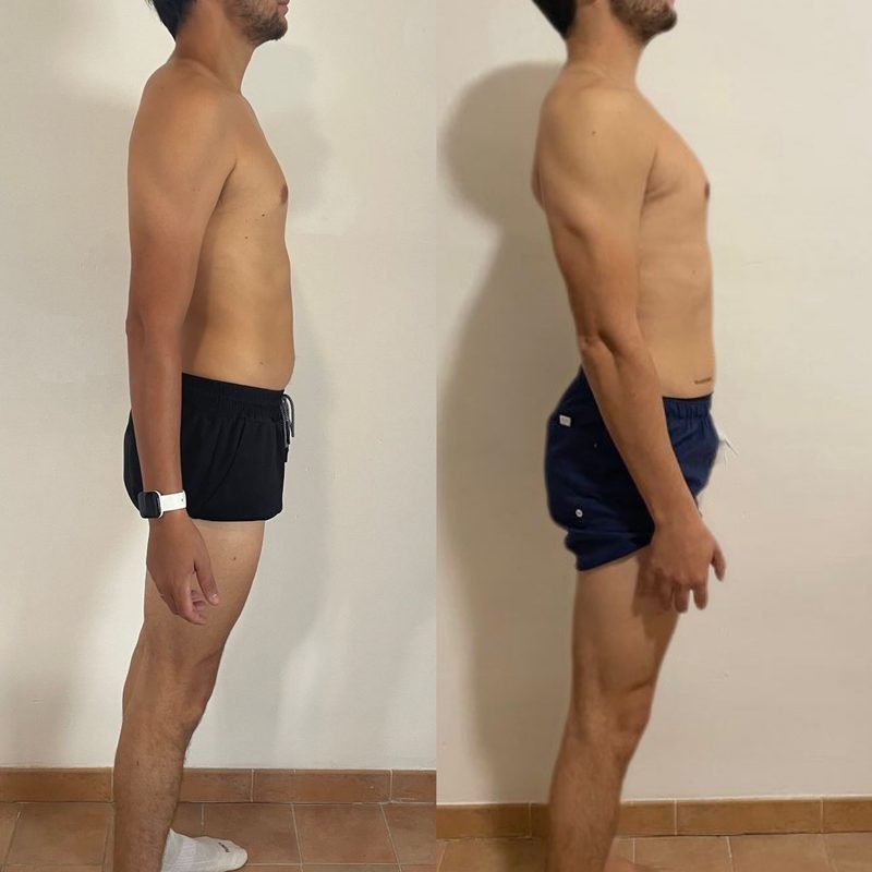 Antes y después de perfil de Adrián, alumno de FSC+30, tras ganar firmeza
